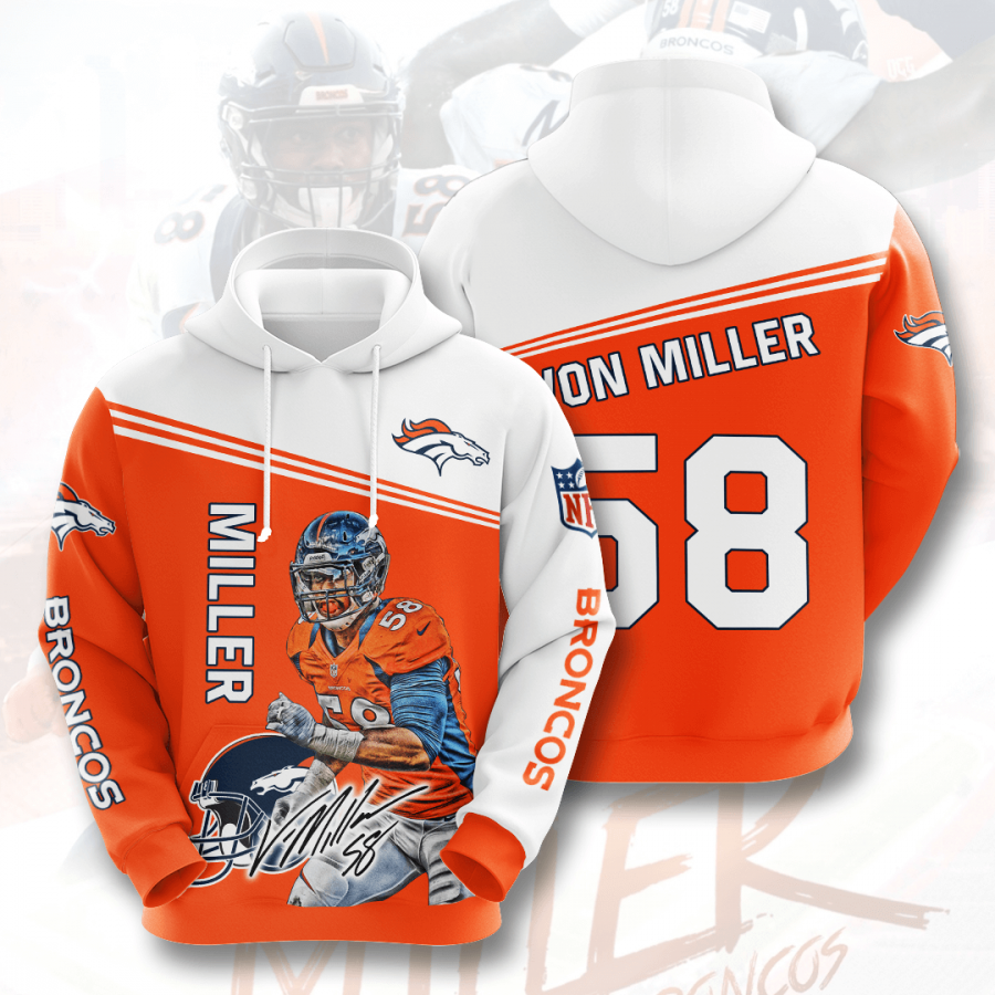 Denver Broncos Von Miller Hoodie 2020 3d Style All Overprint Apparel Hoodie 3d Navy Size Xl