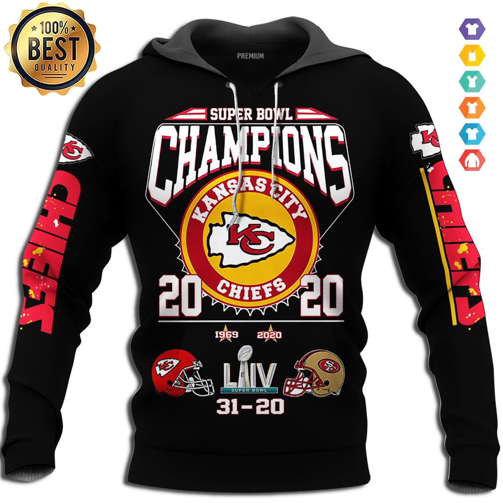 Kansas City Chiefs 2020 Super Bowl Liv Champions Tshirt Hood Tee Shirt Hoodie 3d Sport Grey Size 3xl