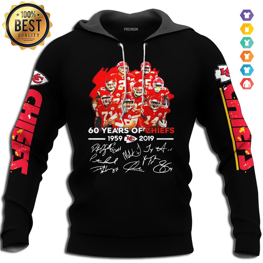 Kansas City Chiefs 60 Years Of Chiefs 1969 2019 Tshirt Hoodi Tee Shirt Hoodie 3d Sport Grey Size 3xl