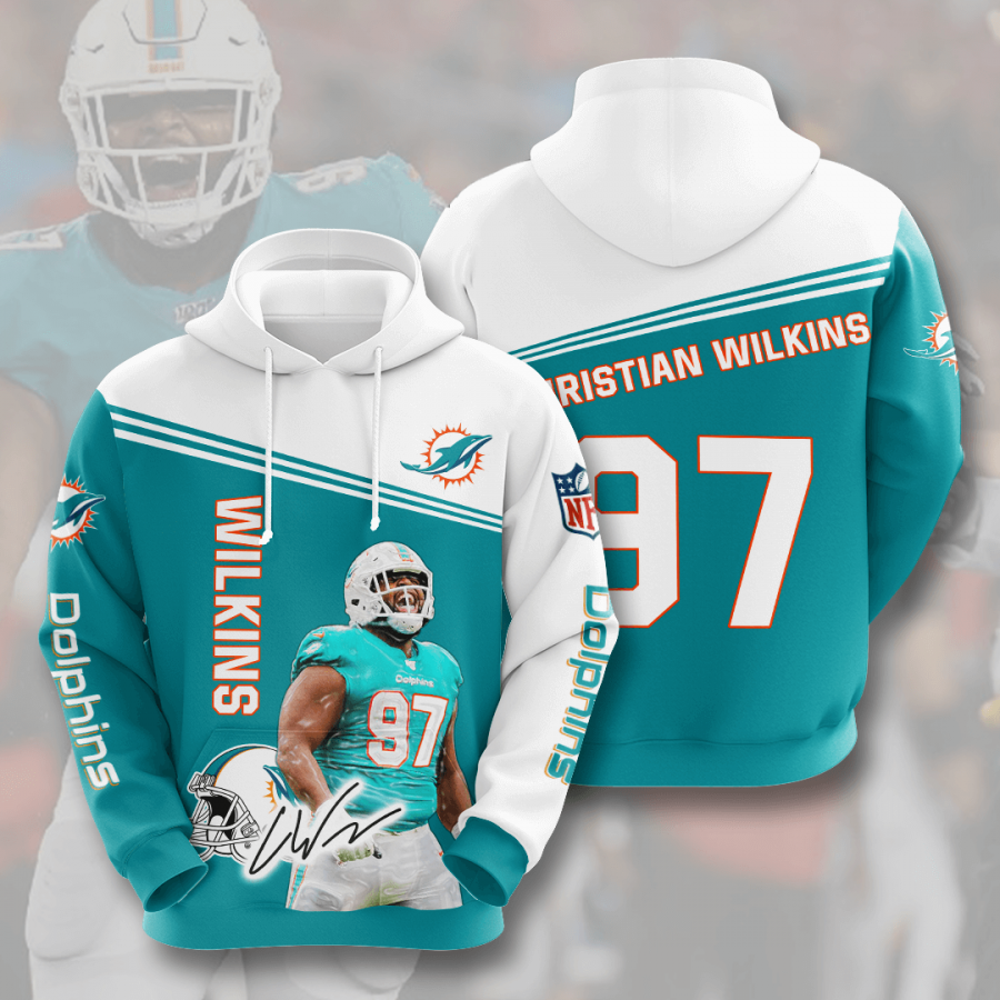 Miami Dolphins Christian Wilkins Hoodie 2020 All Over Print Vneck Hoodie 3d Sport Grey Size L