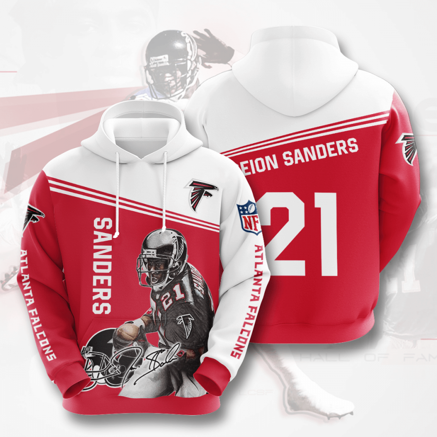 Nfl Atlanta Falcons Deion Sanders 3d Hoodie Custom Printing Team Color Plus Size Up To 5xl