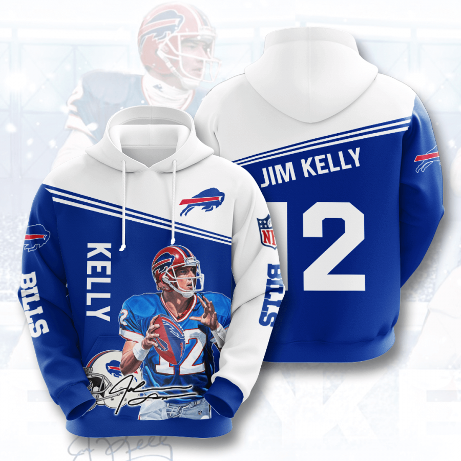 Nfl Buffalo Bills Jim Kelly 3d Hoodie Custom Printing Team Color Plus Size Up To 5xl