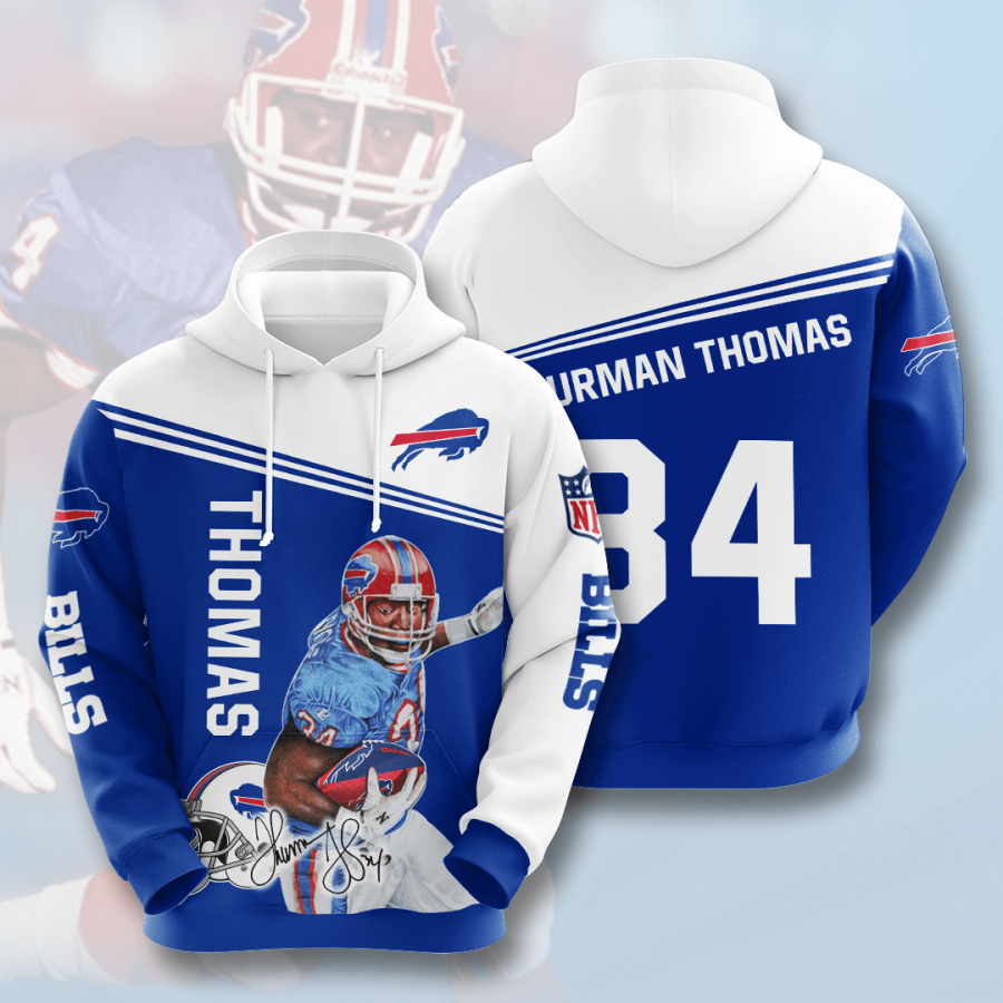 Nfl Buffalo Bills Thurman Thomas 3d Hoodie Custom Printing Team Color Plus Size Up To 5xl