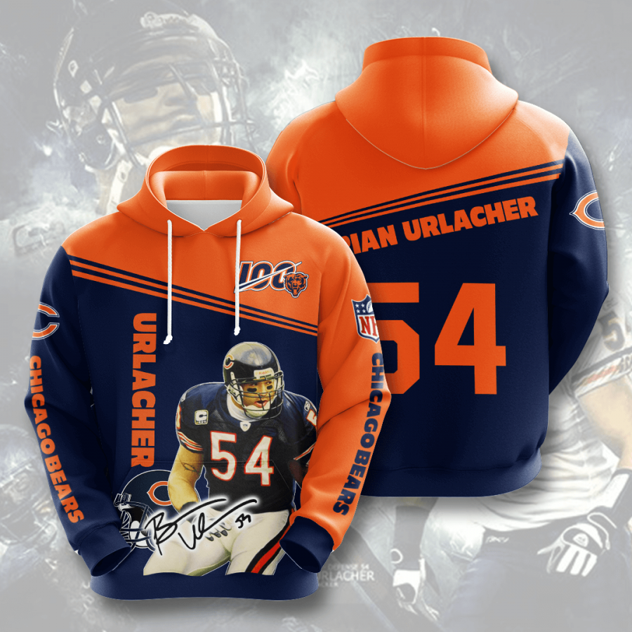 Nfl Chicago Bears Brian Urlacher 3d Hoodie Custom Printing Team Color Plus Size Up To 5xl