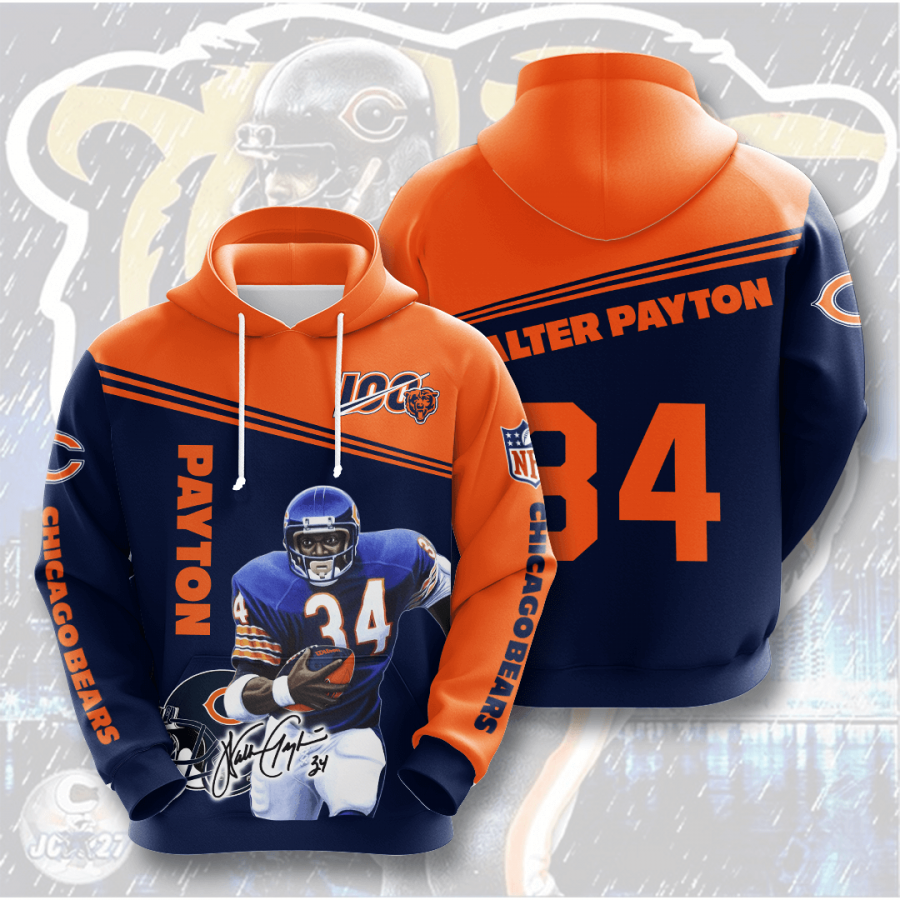 Nfl Chicago Bears Walter Payton 3d Hoodie Custom Printing Team Color Plus Size Up To 5xl