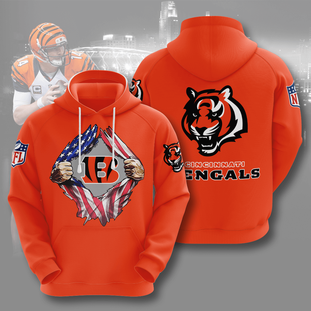 Nfl Cincinnati Bengals 3d Hoodie Custom Printing Team Color Plus Size Up To 5xl