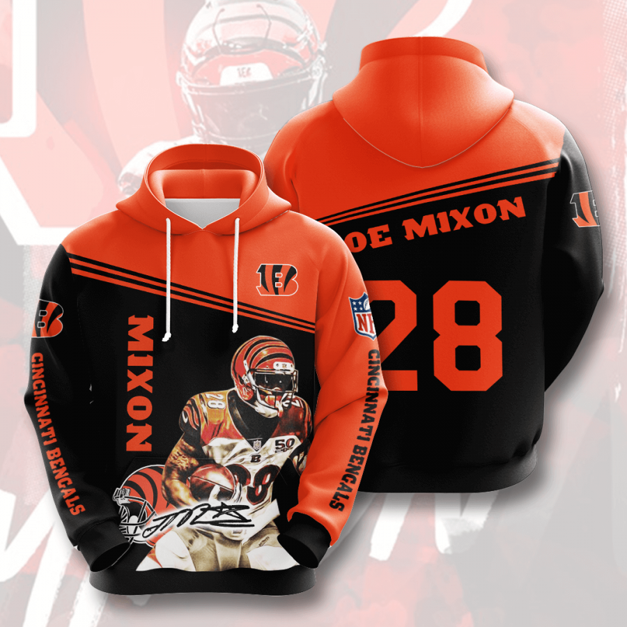 Nfl Cincinnati Bengals Joe Mixon 3d Hoodie Custom Printing Team Color Plus Size Up To 5xl