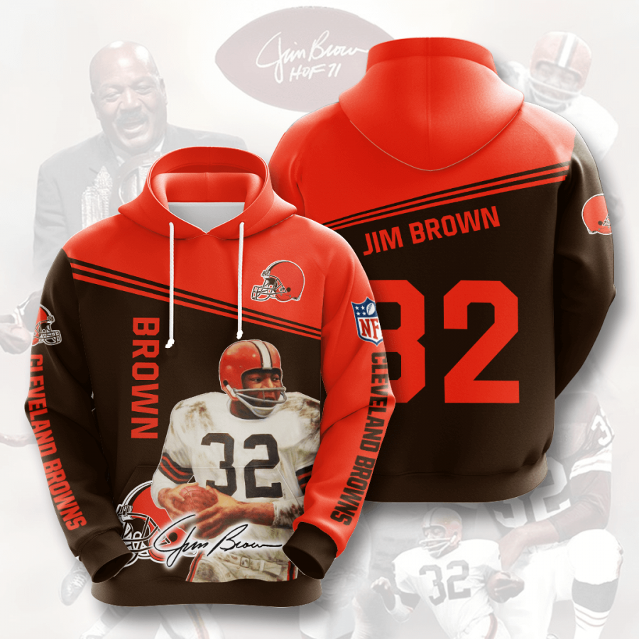 Nfl Cleveland Browns Jim Brown 3d Hoodie Custom Printing Team Color Plus Size Up To 5xl