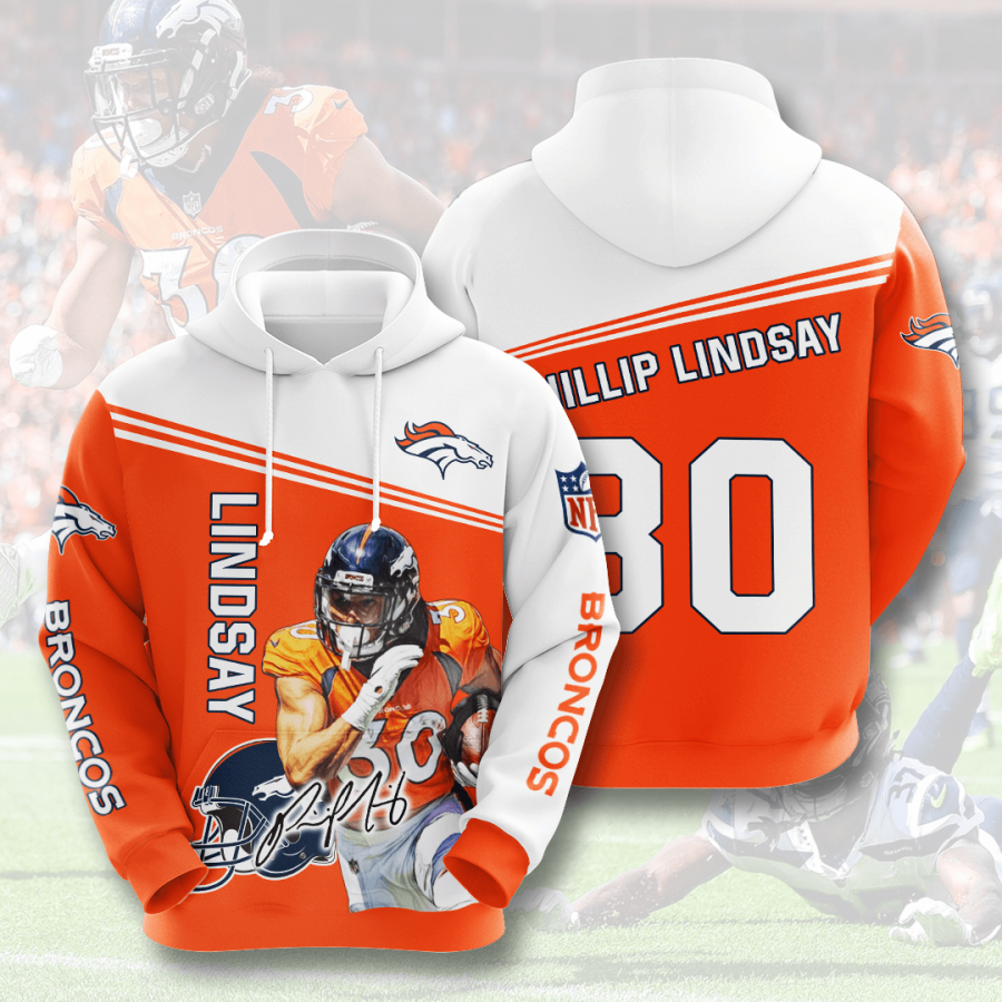 Nfl Denver Broncos Phillip Lindsay 3d Hoodie Custom Printing Team Color Plus Size Up To 5xl