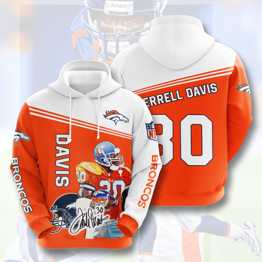 Nfl Denver Broncos Terrell Davis 3d Hoodie Custom Printing Team Color Plus Size Up To 5xl