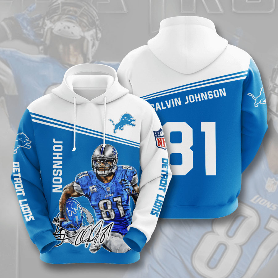 Nfl Detroit Lions Calvin Johnson 3d Hoodie Custom Printing Team Color Plus Size Up To 5xl