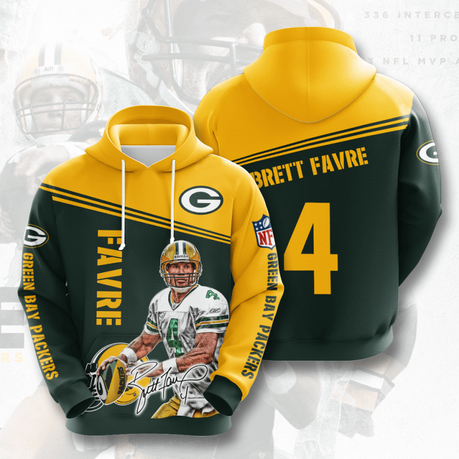 Nfl Green Bay Packers Brett Favre 3d Hoodie Custom Printing Team Color Plus Size Up To 5xl