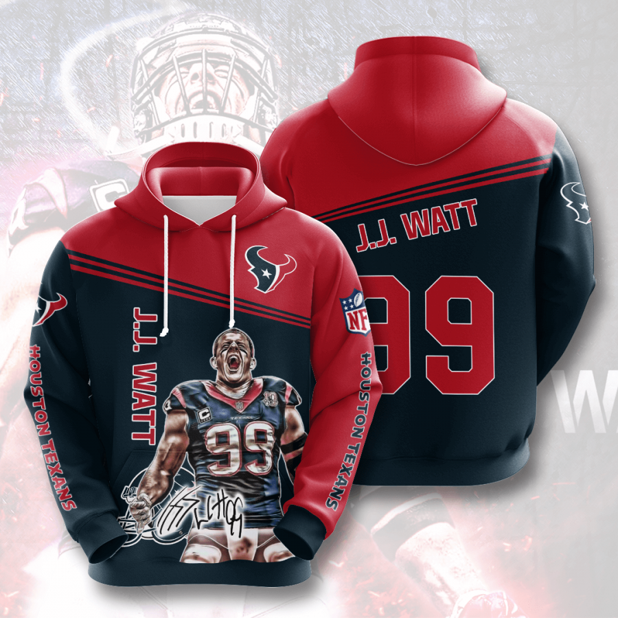 Nfl Houston Texans J J Watt 3d Hoodie Custom Printing Team Color Plus Size Up To 5xl