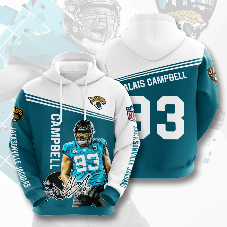 Nfl Jacksonville Jaguars Calais Campbell 3d Hoodie Custom Printing Team Color Plus Size Up To 5xl