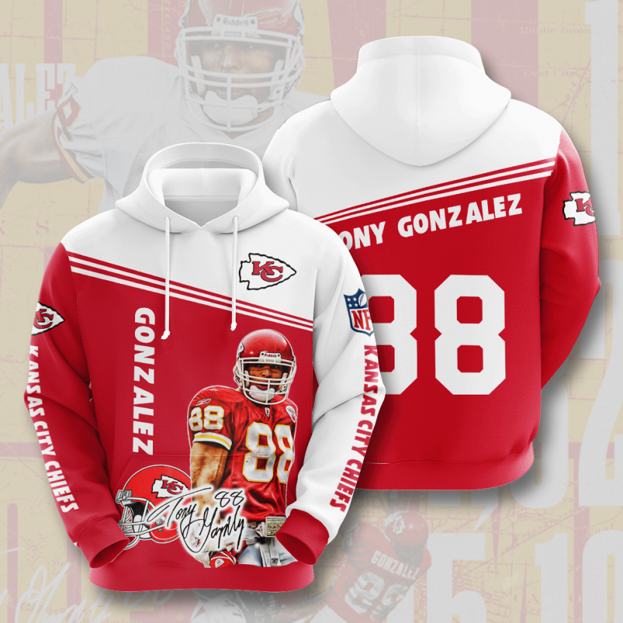 Nfl Kansas City Chiefs Tony Gonzalez 3d Hoodie Custom Printing Team Color Plus Size Up To 5xl