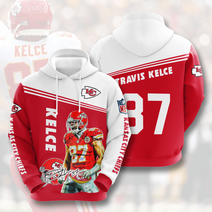 Nfl Kansas City Chiefs Travis Kelce 3d Hoodie Custom Printing Team Color Plus Size Up To 5xl