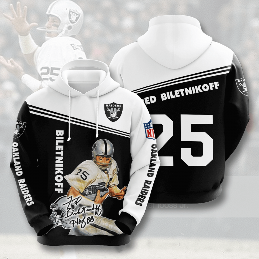 Nfl Las Vegas Raiders Fred Biletnikoff 3d Hoodie Custom Printing Team Color Plus Size Up To 5xl