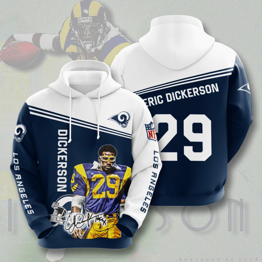 Nfl Los Angeles Rams Eric Dickerson 3d Hoodie Custom Printing Team Color Plus Size Up To 5xl