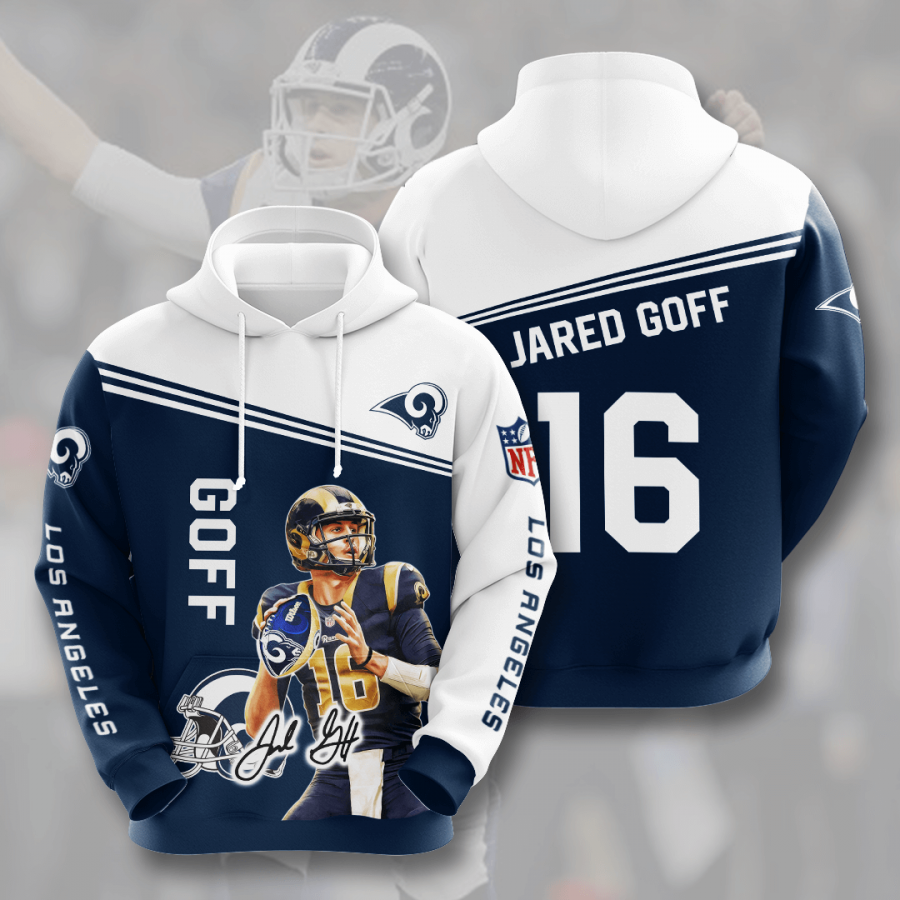 Nfl Los Angeles Rams Jared Goff 3d Hoodie Custom Printing Team Color Plus Size Up To 5xl