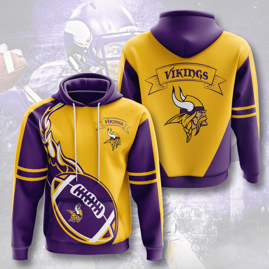ZXTXGG Männer 3D Hoodies Minnesota Vikings Football Team Uniform Muster Digitaldruck Kapuzenpullis Liebhaber Kapuzenpullis