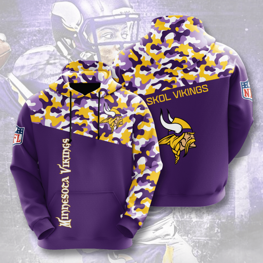 Nfl Minnesota Vikings 3d Hoodie Custom Printing Team Color Plus Size Up To 5xl