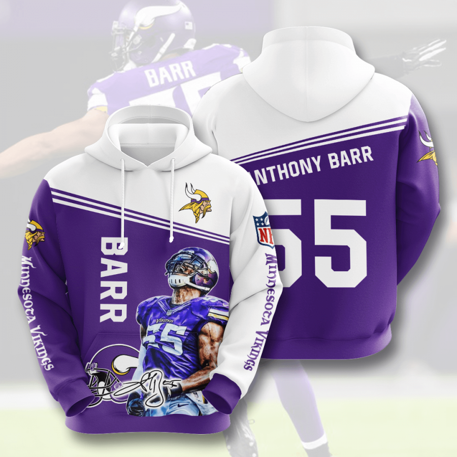 Nfl Minnesota Vikings Anthony Barr 3d Hoodie Custom Printing Team Color Plus Size Up To 5xl