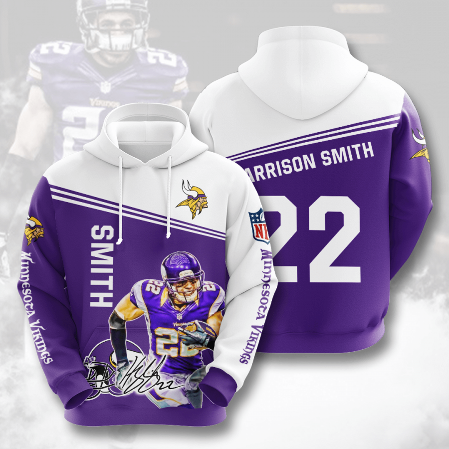 Nfl Minnesota Vikings Harrison Smith 3d Hoodie Custom Printing Team Color Plus Size Up To 5xl