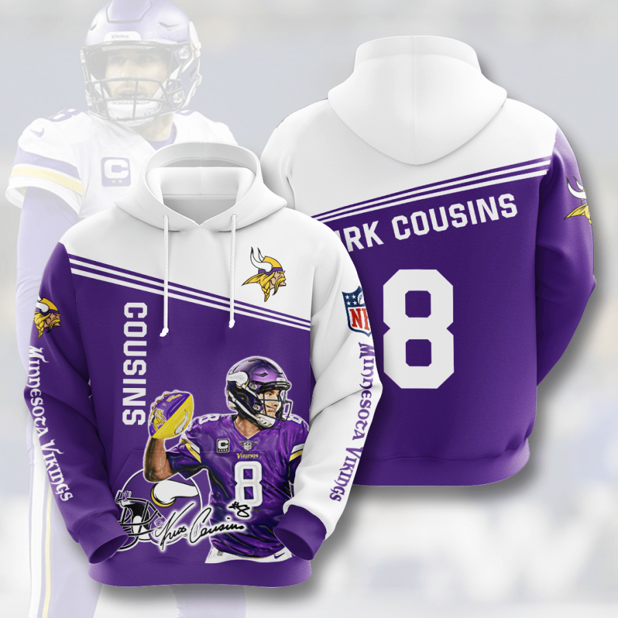 Nfl Minnesota Vikings Kirk Cousins 3d Hoodie Custom Printing Team Color Plus Size Up To 5xl