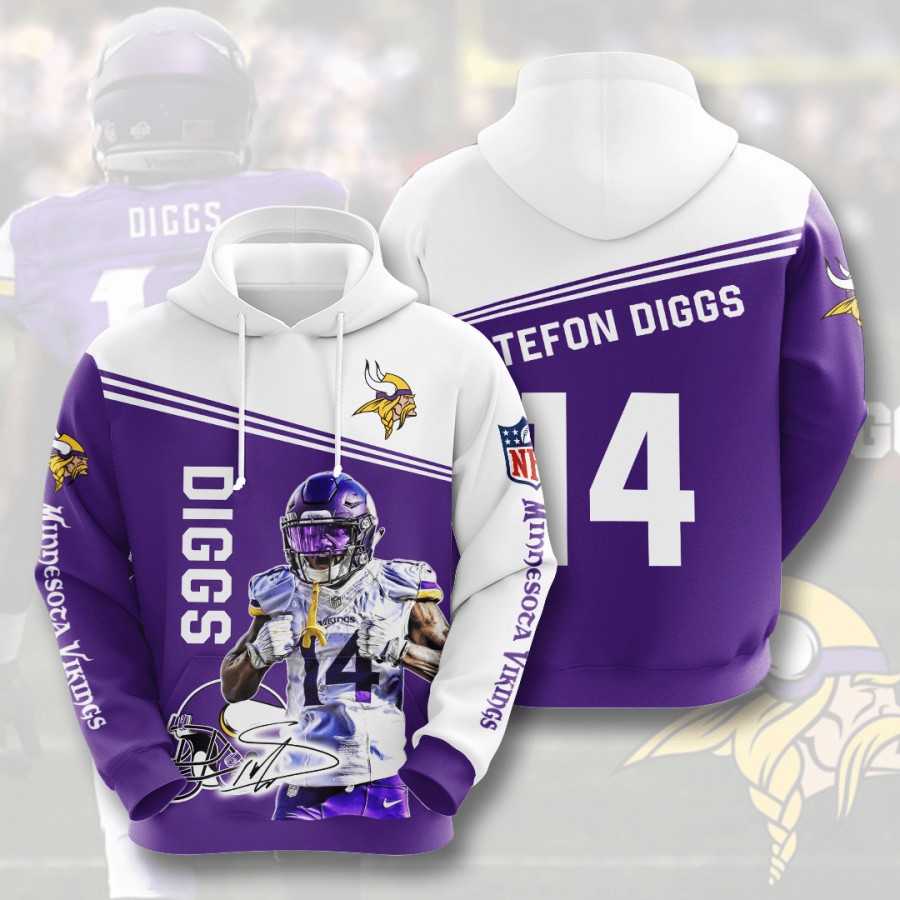 Nfl Minnesota Vikings Stefon Diggs 3d Hoodie Custom Printing Team Color Plus Size Up To 5xl