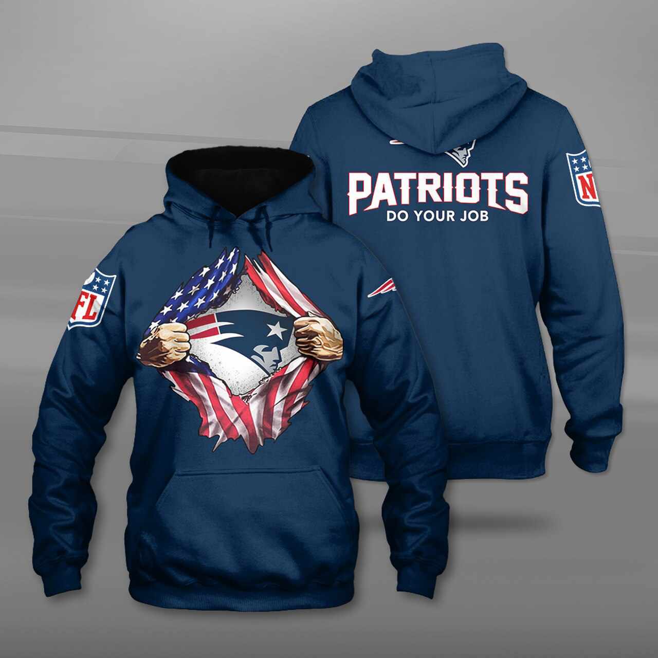 Nfl New England Patriots 3d Hoodie Custom Printing Team Color Plus Size Up To 5xl