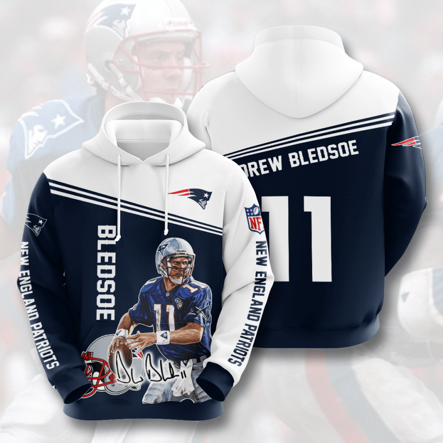 Nfl New England Patriots Drew Bledsoe 3d Hoodie Custom Printing Team Color Plus Size Up To 5xl