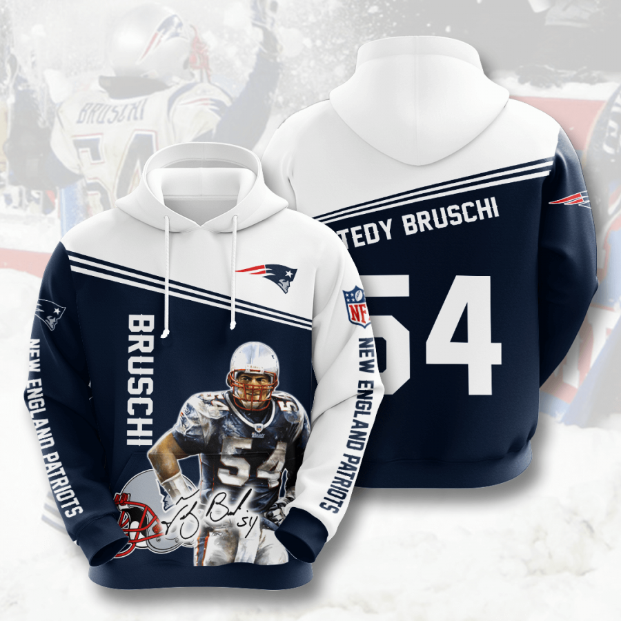 Nfl New England Patriots Tedy Bruschi 3d Hoodie Custom Printing Team Color Plus Size Up To 5xl