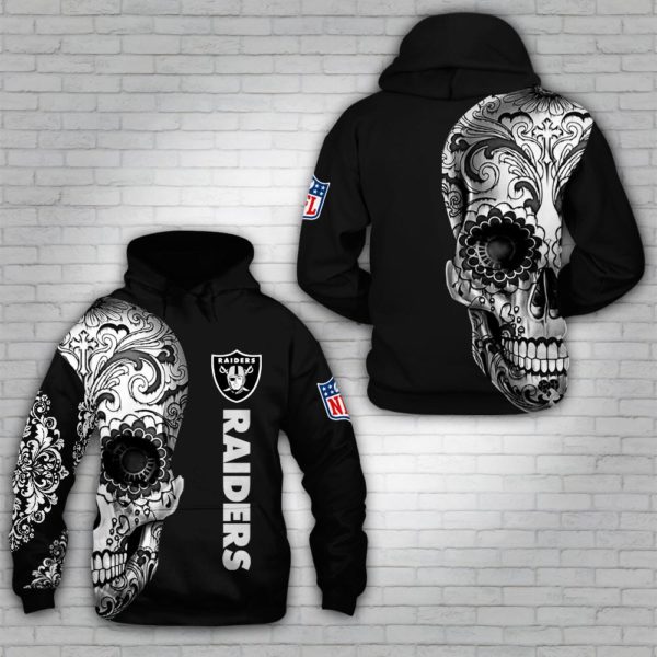 Oakland Raiders Nfl Sugal Skull Men And Women 3d Full Printing Hoodie Shirt Oakland Raiders Nfl 3d Full Printing Shirt 0accj