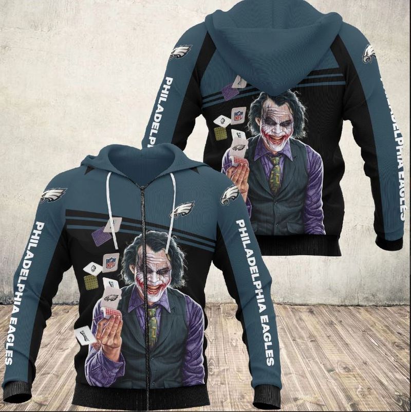 Philadelphia Eagles Heath Ledger Joker Zip Hoodie Tshirt For Men Hoodie 3d Forest Green Size L