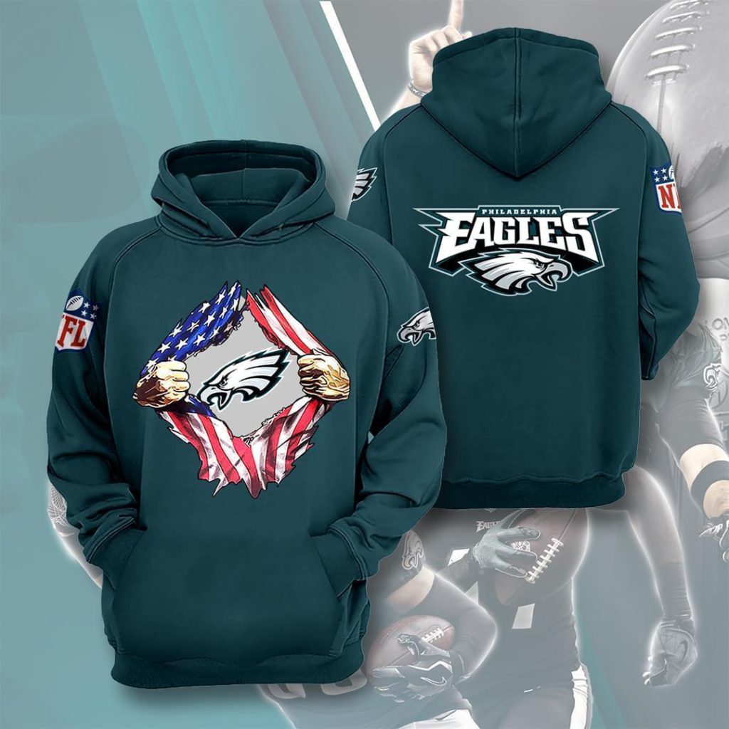 Philadelphia Eagles Nfl American Ripped 3d Full Over Print Hoodie Sweater Tshirt