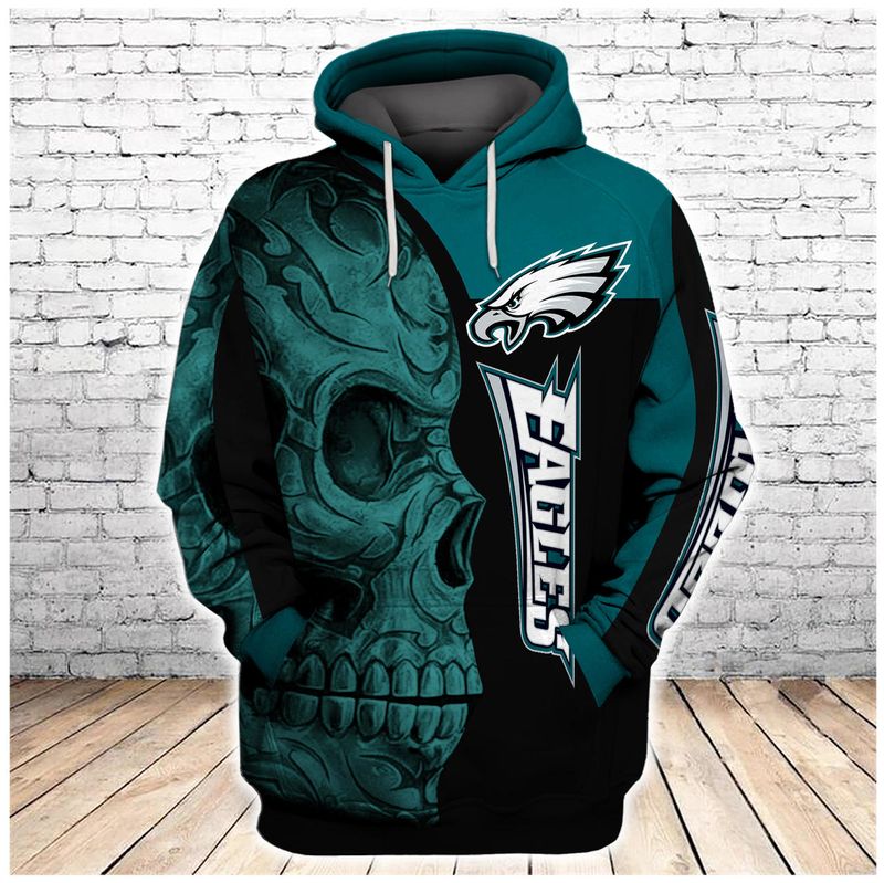 Philadelphia Eagles Skull Hoodie Tshirt For Men Hoodie 3d Forest Green Size L