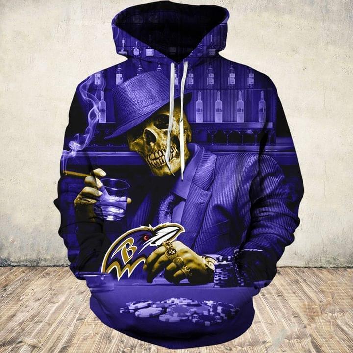 Skull Play Baltimore Ravens Card 3d Full Over Print Hoodie Sweater Tshirt 5xl Sw