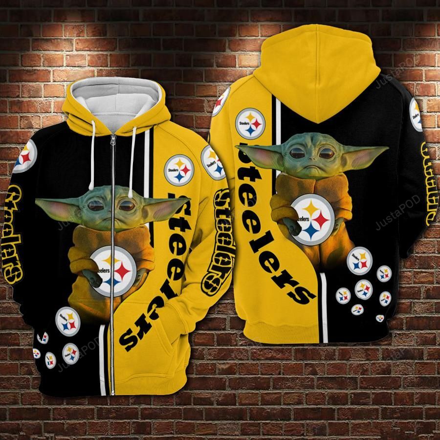 Stocktee Pittsburgh Steelers Baby Yoda 3d All Over Print Hoodie Zip-up Hoodie