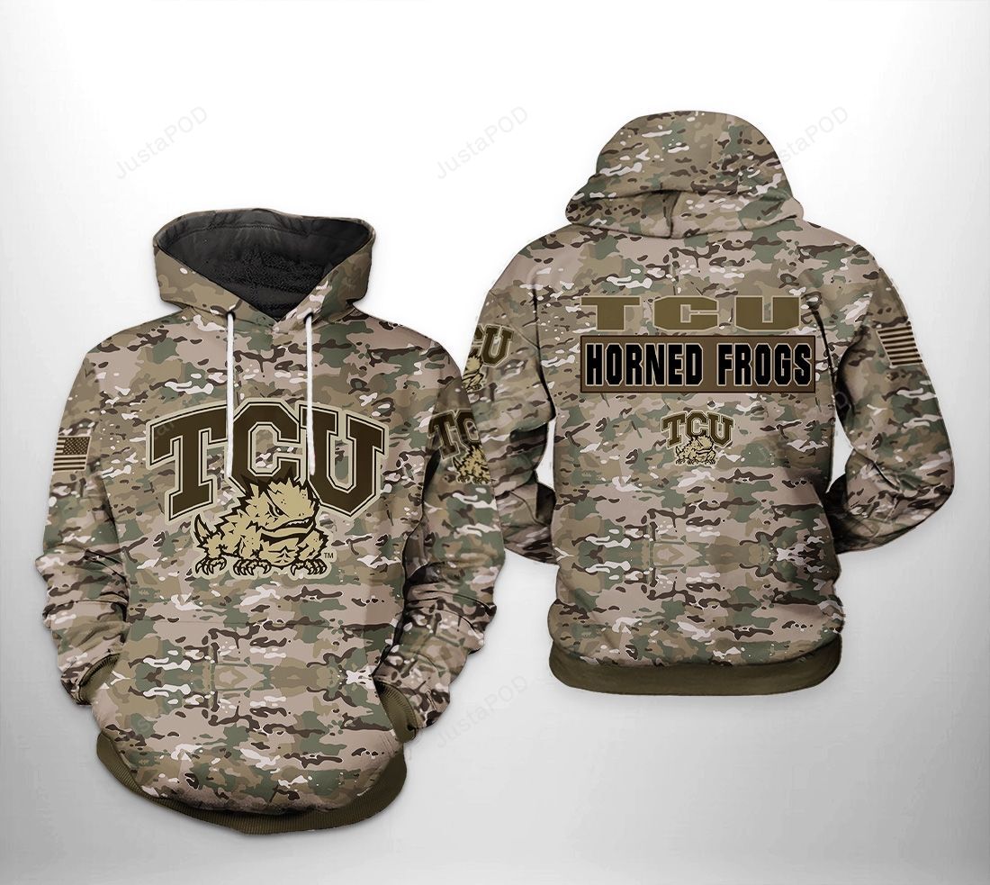 Tcu Horned Frogs Ncaa Camo Veteran 3d All Over Print Hoodie Zip-up Hoodie