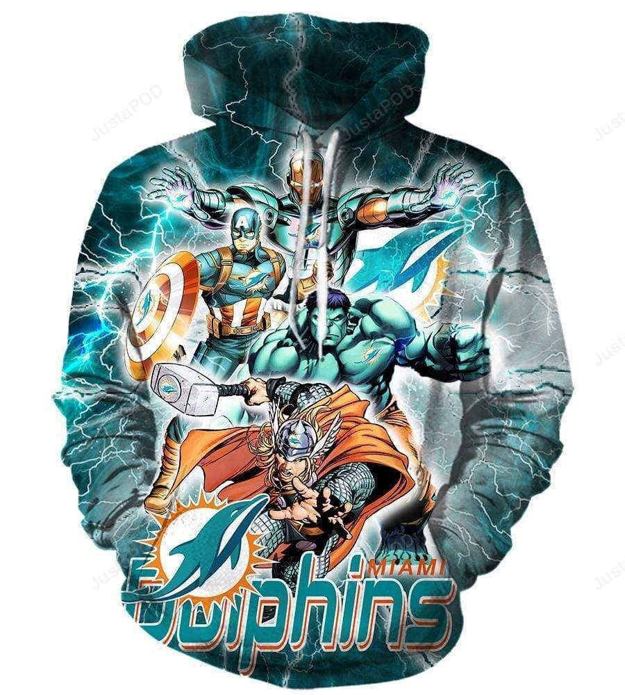 The Avengers Miami Dolphins Blue 3d All Over Print Hoodie