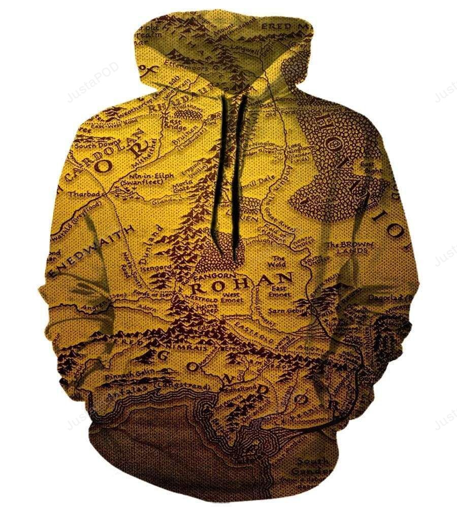 The Lord Of The Rings Map Yellow 3d Hoodie