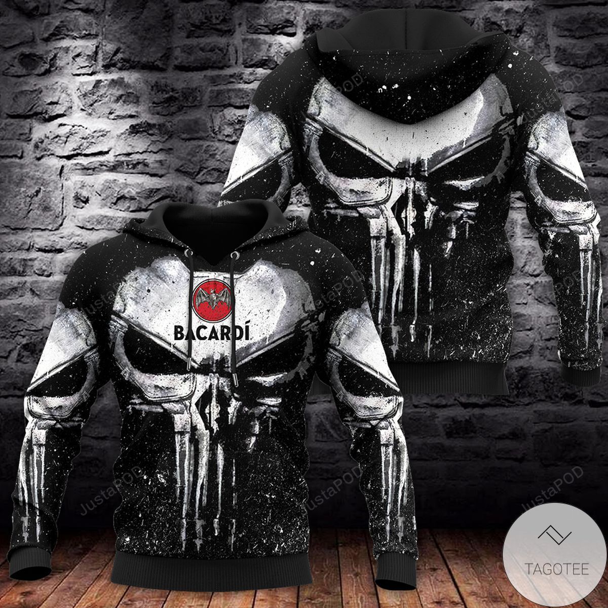 Three Punishers Bacardi 3d All Over Print Hoodie Zip-up Hoodie