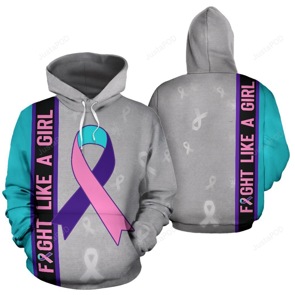 Thyroid Cancer Ribbon Fight Like A Girl 3d All Over Print Hoodie Zip-up Hoodie