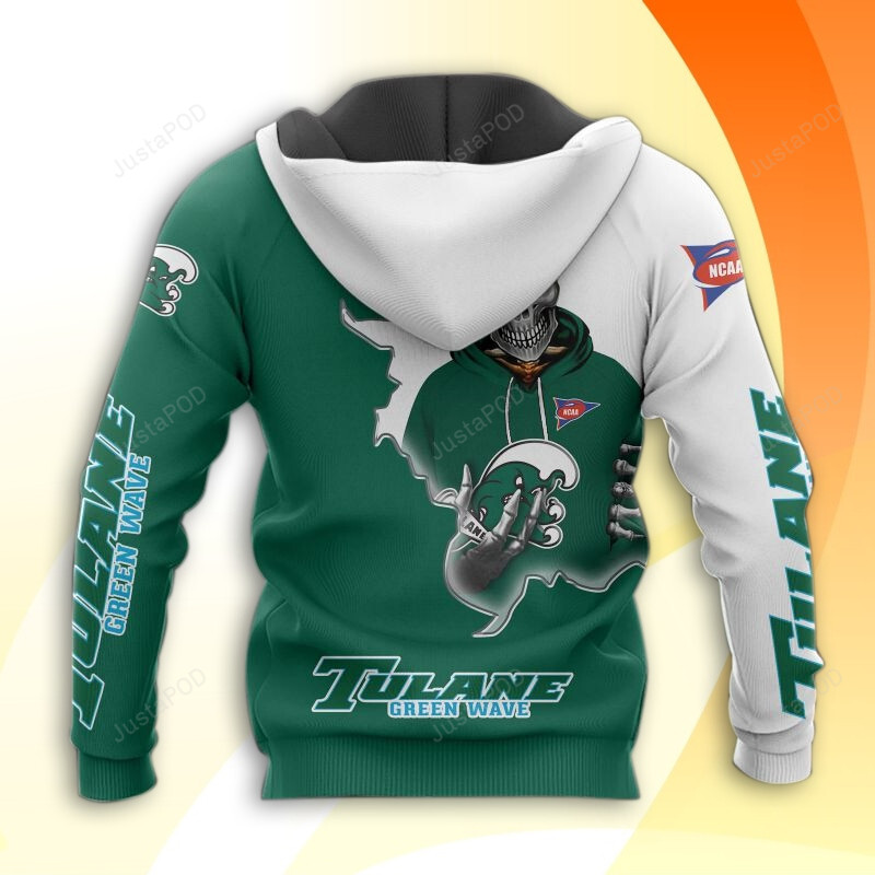 Tulane Green Wave Skull 3d All Over Print Hoodie And Zip-up