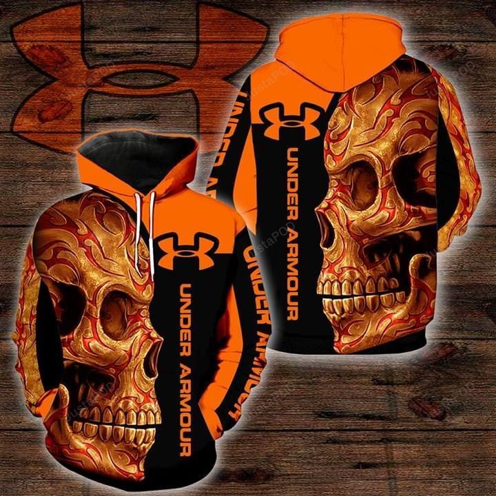 Under Armour Orange Skull 3d All Over Printed Hoodie Zip- Up Hoodie