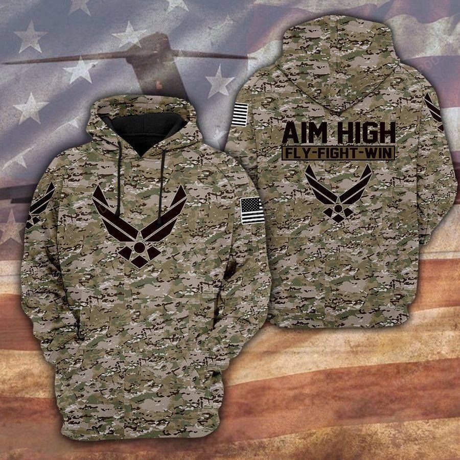 Us Air Force Fly Fight Win Camo Hoodie 3d