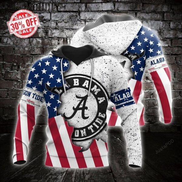 Us Flag Mashup Alabama Crimson Tide Logo For Fans 3d All Over Printed Hoodie Zip- Up Hoodie