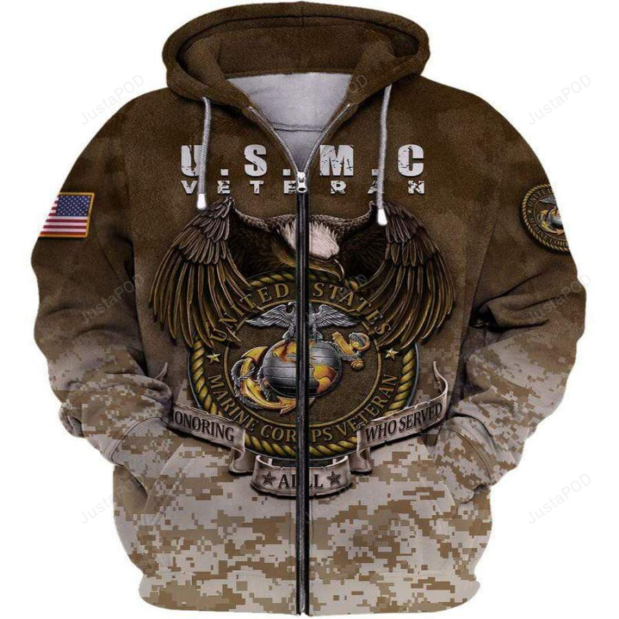 Us Marine Corps Honoring All Who Served 3d All Print Hoodie Zip- Up Hoodie