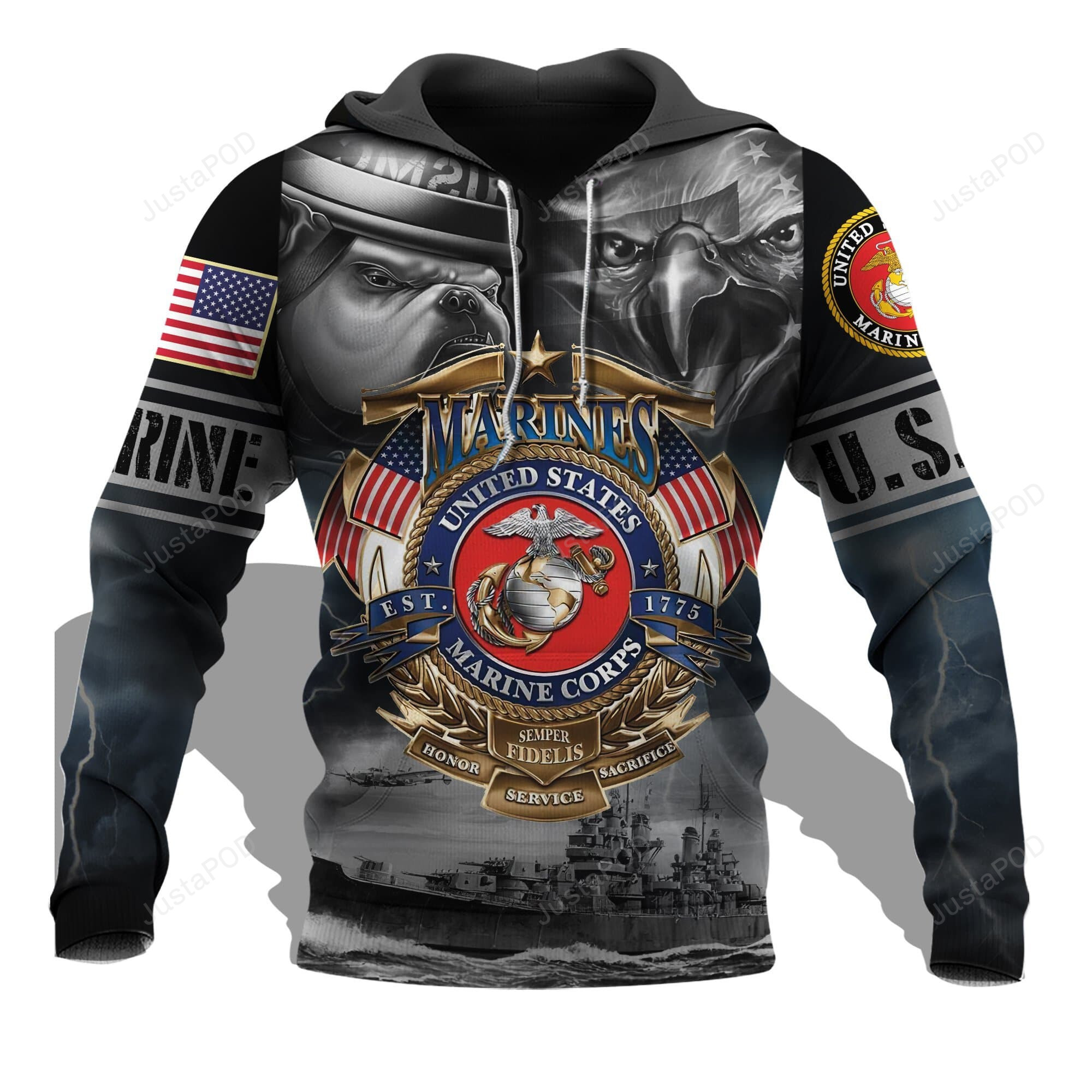 Us Marine Corps Semper Honor 1775 3d All Print Hoodie Zip- Up Hoodie