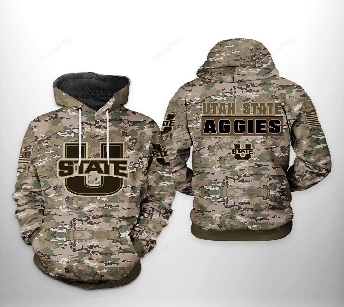 Utah State Aggies Ncaa Camo Veteran 3d All Over Print Hoodie Zip-up Hoodie